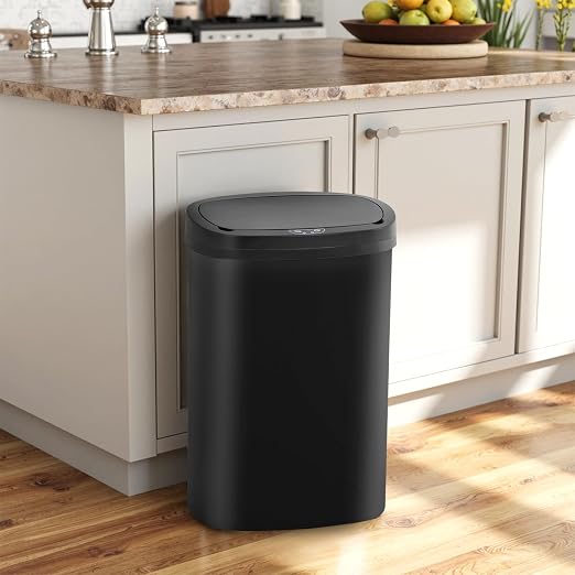 BestOffice | 13 Gallon Plastic Trash Can with Lid | Dark Black | Automatic Touchless Garbage Can | Odor Control | Modern Oval Design | Easy to Clean | Fits Any Kitchen, Bathroom, Office or Home - Image 3