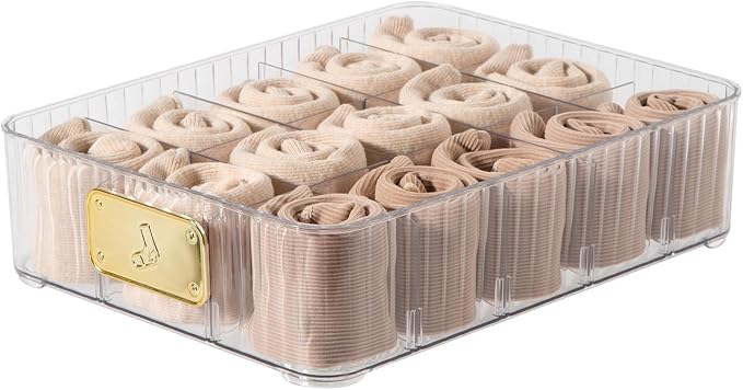 Sock Organizer for Drawer, 15 Compartments Detachable Plastic Underwear Drawer Organizer with Lid for Closet, Compartment Storage Ideal for Socks, Bras, Ties, and Scarves (Sock) by CISIREE
