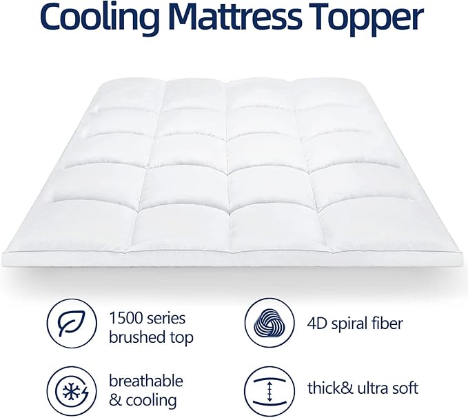 Mattress Topper Super Queen for Back Pain, Extra Thick Mattress Pad Cover, Plush Pillow Top, Deep Elastic Pocket, White, 66"X80"+20"