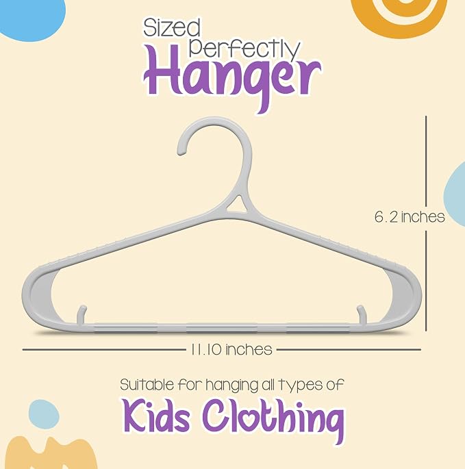 Utopia Home Kids Hangers 60 Pack - 11 Inch Plastic Baby Hangers for Closet - Childrens Hanger for Clothes & Infant Hanger for Closet - Non-Slip Shoulder Grooves, Strap Hooks & Pants Bar (Grey) - Image 2