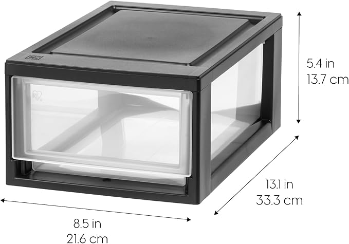 IRIS USA 6 Qt. Small Plastic Stacking Drawer, Stackable Storage Organizer Unit with Sliding Drawer for Bedroom Kitchen Under Sink Pantry Craft Room Dorm Office, Black, 4-Pack - Image 3