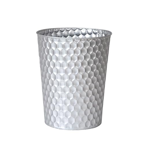 Venalys Small Metal Trash Can Wastebasket, Decorative Honeycomb Garbage Can Waste Basket, Modern Farmhouse Round Trash Bin for Bathroom, Bedroom, Kitchen and Office (Silver) by Venalys