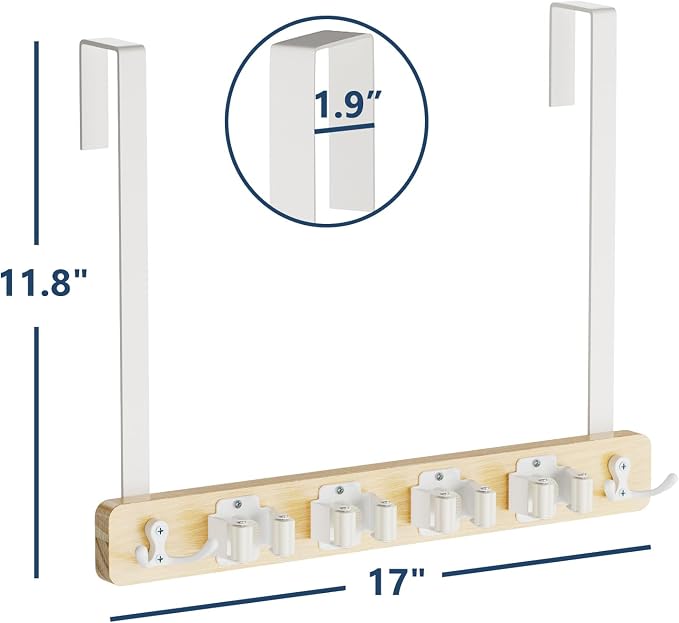 Lorbro Broom Holder Door Mount, Over the Door Broom and Mop Holder with 2 Over Door Hooks, Wood Broom Hanger, Tool Rack Organizer for Laundry, Garage, Closet, Kitchen Decor, 4 Slots & 4 Hooks Rustic - Image 7