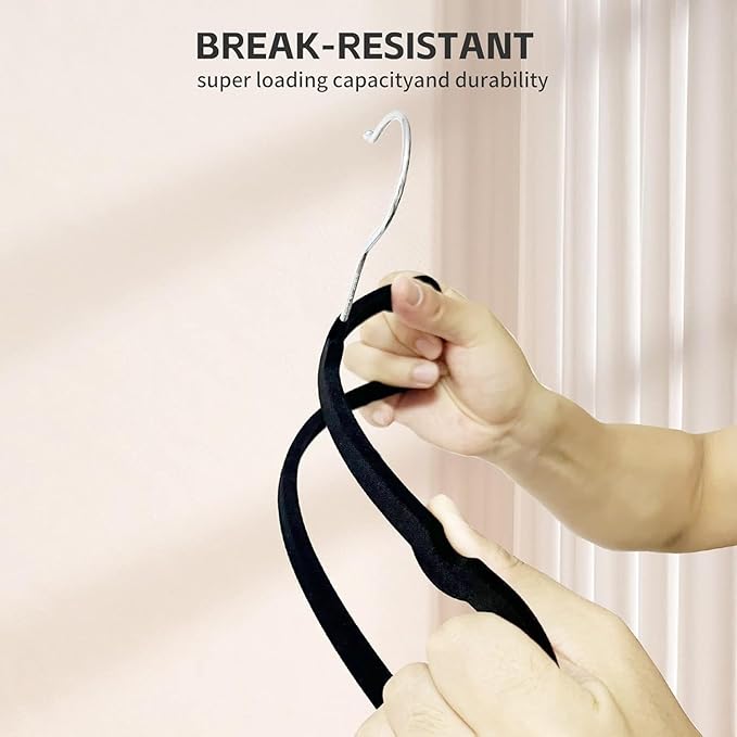 Velvet Hangers Non Slip - 20 Pack Pants Hangers for Closet - Thin Space Saving Clothes Hanger - Strong, Durable, Jean Perchas with 360 Degree Rotatable Hook for Tank Top (Black Silver Hook) - Image 5
