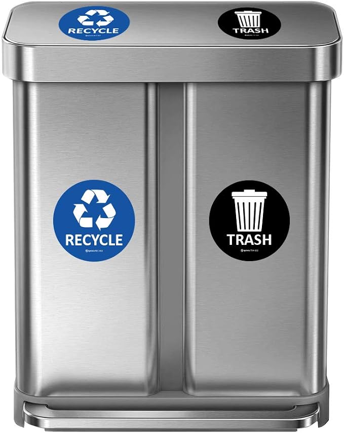 IGNIXIA Recycle & Trash Stickers Combo, Trash Bin Decals Recycle Sticker Trash Symbols Sticker 4 X 4 Inches PVC Vinyl Self Adhesive (Blue and Black) - Image 2