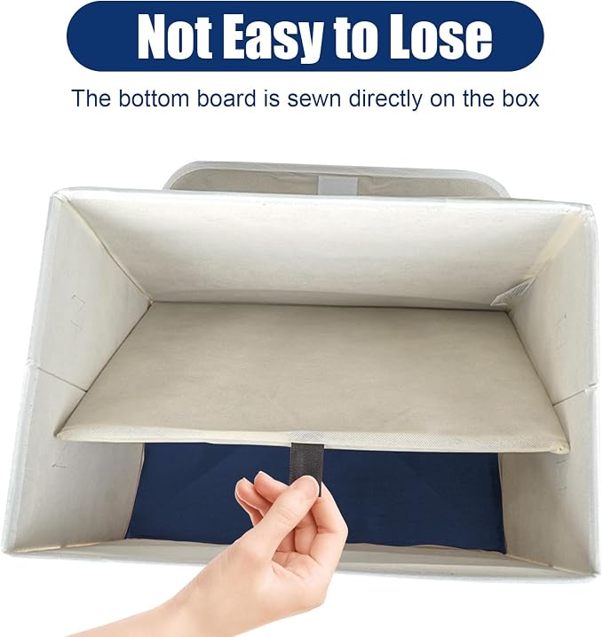 Bagnizer Large 22 Quart Linen Fabric Foldable Storage Bin Cube Organizer Basket with Flip-Top Lid & Handles, Clothes Blanket Box for Home, Office, Closet, Navy Blue & White, 4 Pack 14.6 x 9.5 x 9.5 - Image 4