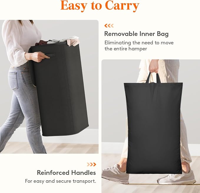 Lifewit 105L Large Laundry Basket with Lid, Laundry Hamper with Plastic Handles and Removable Bag, Foldable Tall Dirty Clothes Hampers for Laundry for Laundry Room, Bedroom, Bathroom, Dorm, Black - Image 7