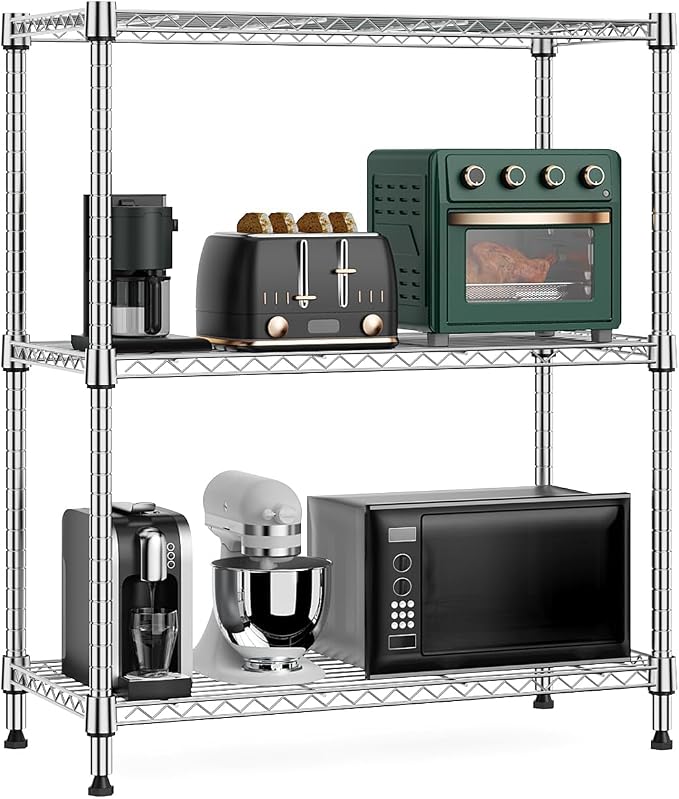 M MZG 750 lbs 3 Tier Storage Rack Metal Wire Shelving Unit, Storage Standing Shelf Organizer for Laundry Bathroom Kitchen Pantry Closet Garage Basement Utility Room, Chrome 13.8" D x 29.5" W x 35.5" H by MEIGAOPLASTICANDMETALHKCOLIMITED