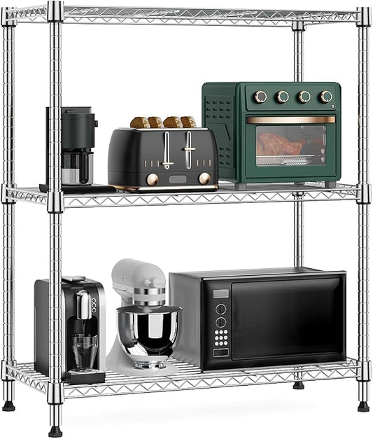 M MZG 750 lbs 3 Tier Storage Rack Metal Wire Shelving Unit, Storage Standing Shelf Organizer for Laundry Bathroom Kitchen Pantry Closet Garage Basement Utility Room, Chrome 13.8" D x 29.5" W x 35.5" H by MEIGAOPLASTICANDMETALHKCOLIMITED
