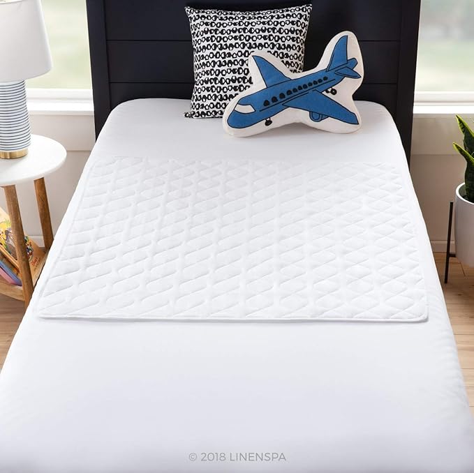 Linenspa Waterproof Mattress Pad – 34" x 52" Non Slip Waterproof Sheet and Mattress Protector – Highly Absorbent, Machine Washable, Quilted – Fits Full & Queen, White