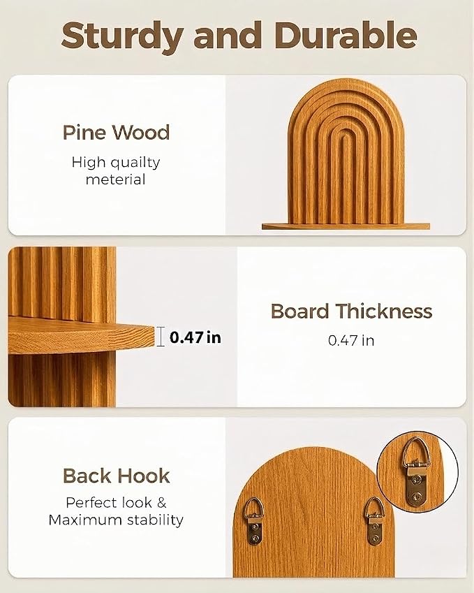Bamworld Boho Wall Decor Brown Plant Wall Shelf Mid Century Modern Decor Hanging Plant Shelf 16.7in 2 Tier Wooden Floating Shelves for Home Bathroom Bedroom Living Room Office Holding Planter - Image 6