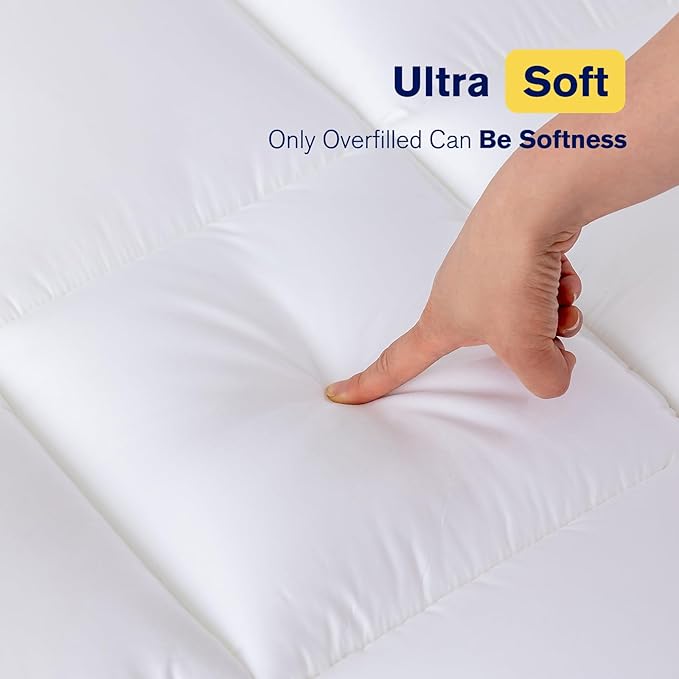 Ultimate Comfort & Cooling,Front:100% Cotton,Skirt:100% Polyester,ThickQueen Mattress Topper-Luxurious Softness,for Back Pain,Revolutionary Cooling Technology,No Slip Design,Deep Sleep Mattress Pad