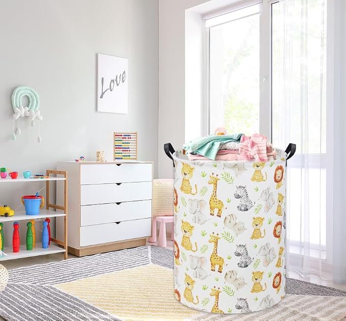 HIYAGON Woodland Baby Laundry Basket Animal Baby Hamper for Nursery Girl Kids Hamper Cute Kids Toys Storage Bin Organizer Animal Nursery Decor for Home(Green Animal) - Image 4