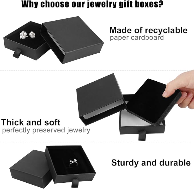 Jewelry Gift Boxes, 5 Pack 3.5×3.5x1Inch Cardboard Jewelry Boxes, Bulk Small Jewelry Boxes with Lids for Necklace Ring Earring Display Box (Black) - Image 3