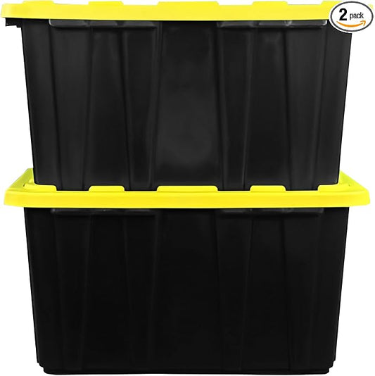 BLACK & YELLOW 27-Gallon Storage Bin with Snap-on Lid, Heavy Duty Plastic Storage Bins with Lid, Stackable, 2 Pack by Unknown