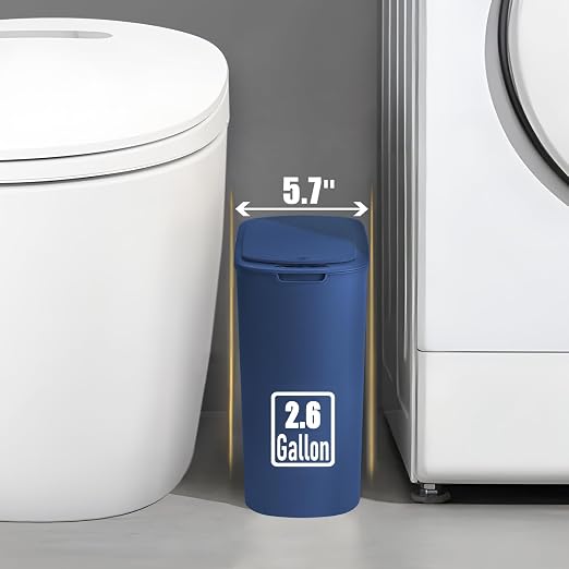 Automatic Motion Sensor Bathroom Trash Can with Lid, 2.6 Gallon Touchless Trash Bin, Smart Garbage Can Plastic Slim Wastebasket for Bedroom, Office, Dorm (Blue) - Image 4