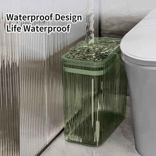 Transparent Trash Can, Bathroom Trash Cans with Lids, 3.5 Gallon Garbage Can for Bedroom, Office, Plastic Slim Waste Basket with Press Top Lid, 15L Clear Trash Bin for Home, Kitchen (Green) - Image 7