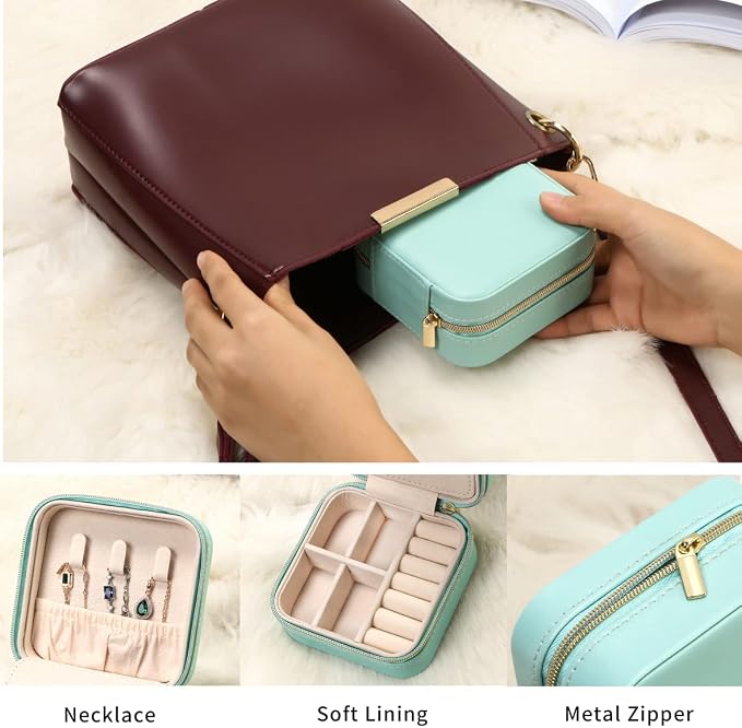 TRODANCE Jewelry Travel Case with Mirror,Small Travel Jewelry Organizer, Portable Jewelry Box Travel Mini Organizer Portable Display Storage Box for Rings Earrings Necklaces (Orange) - Image 4