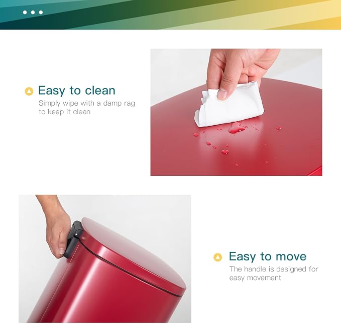 FDW | 13 Gallon Trash Can with Lid | Red | Fingerprint-Proof | Made of Brushed Stainless Steel | Soft-Close Step Pedal | Hands-Free Use | Easy to Clean | for Kitchen, Office, Bathroom - Image 5