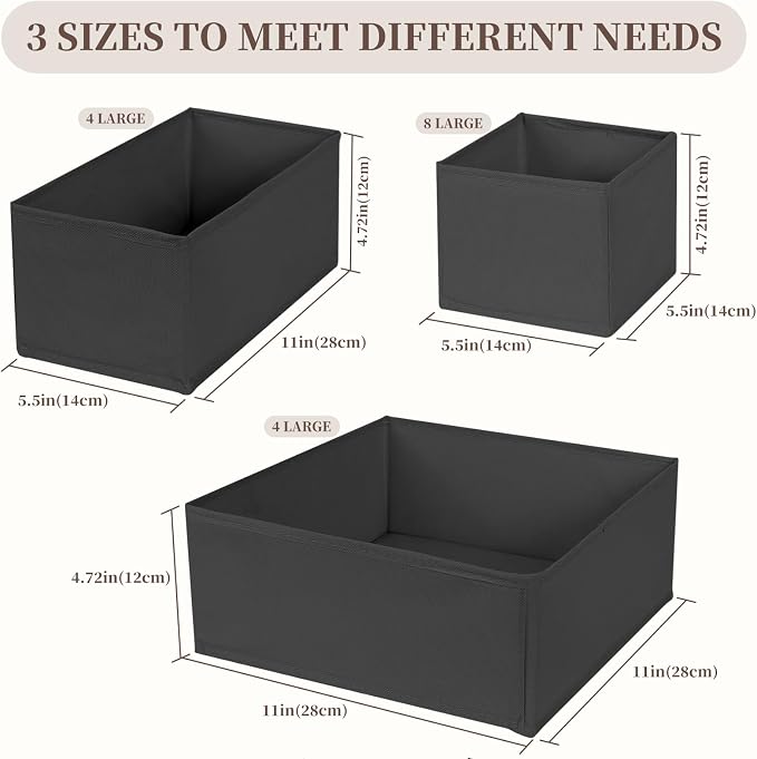 Drawer Organizer Clothes, 16 Pack Dresser Organizer Bins, Foldable Closet Organizers and Storage Fabric Dresser Bins, Shallow Drawer Dividers for Clothing, Underwears, Socks, Tie - Image 2