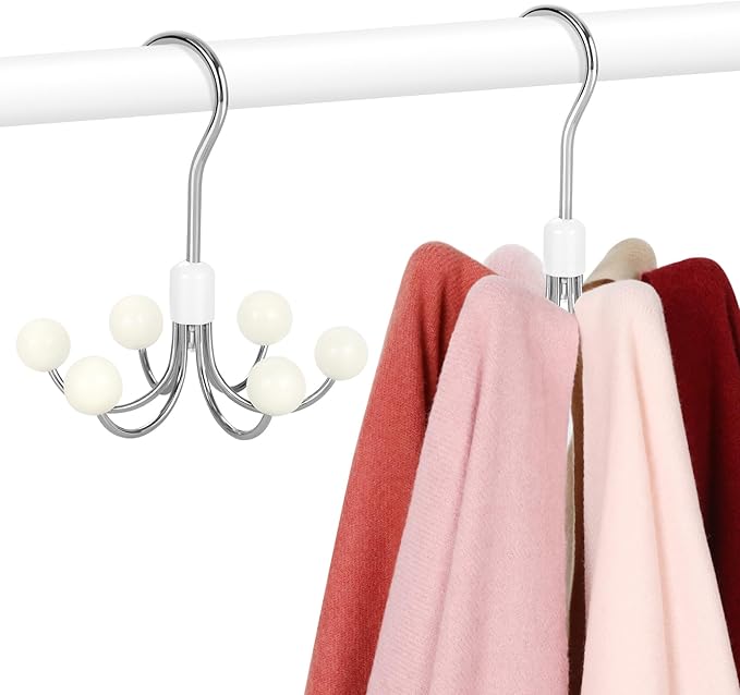 TOPIA HANGER Hoodie Hangers 2-Pack with 6 Wood Balls, 360°Swivel Purse Hanger, Scarf Hanger, Closet Hooks, Handbag Organizer, Bra Hanger, Accessory Organizers for Scarf, Tanktop, Hat, Hoodie CT43W by TOPIAHANGER