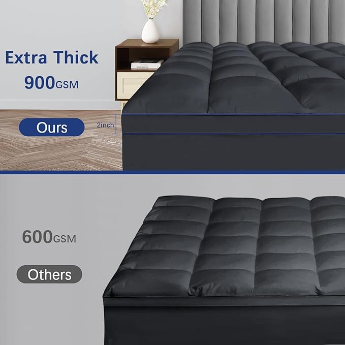 CYMULA Twin XL Mattress Topper College Dorm, Bed Topper Cooling Mattress Pad Cover, Grey Extra Thick Pillow Top Mattress Topper with Deep Pockets, Plush Down Alternative Fill Topper Washable