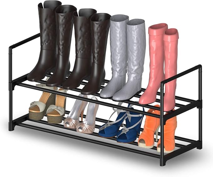 Hsscblet 2 Tier Metal Shoe Rack,Adjustable Shoe Shelf Storage Organizer,Stackable Boot & Shoe Storage,for Entryway,Hallway,Closet,Black by Hsscblet
