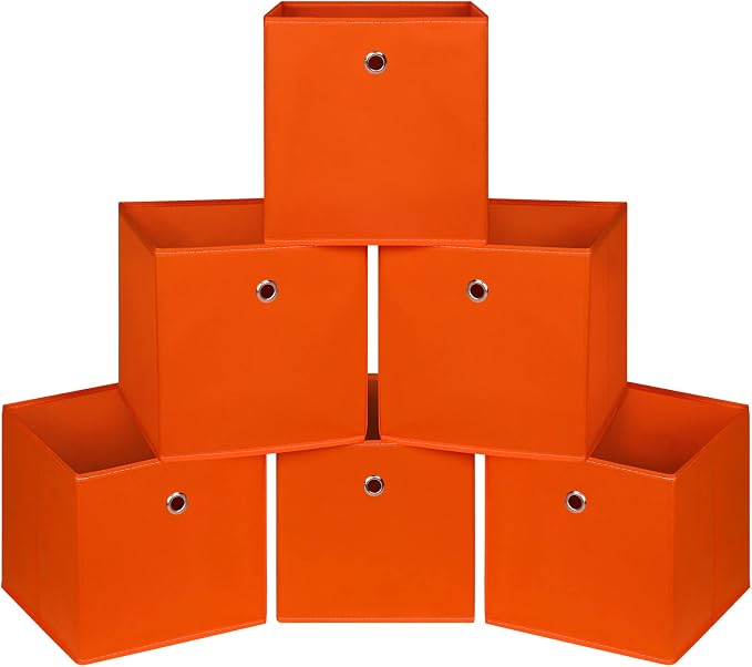Foldable Storage Cubes Bins ,11 Inch Cloth Storage Cube Fabric Storage Box Cubes Organizer Baskets with Handles for Home Organizer Set of 6 (Orange) by NieEnjoy