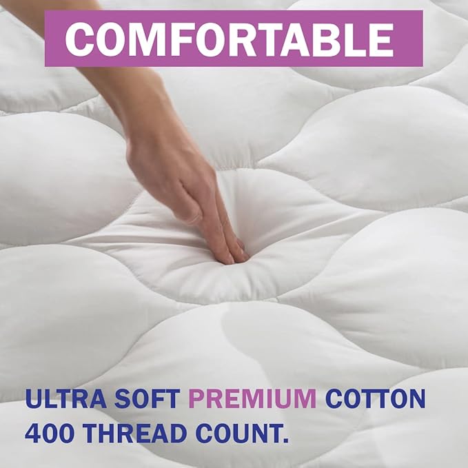 Full Size Waterproof Premium Mattress Pad by Slumberfy – Quilted Fitted 400 TC Cotton Mattress Protector - All Natural & Breathable Fabric, Cooling Topper (54x75 in)