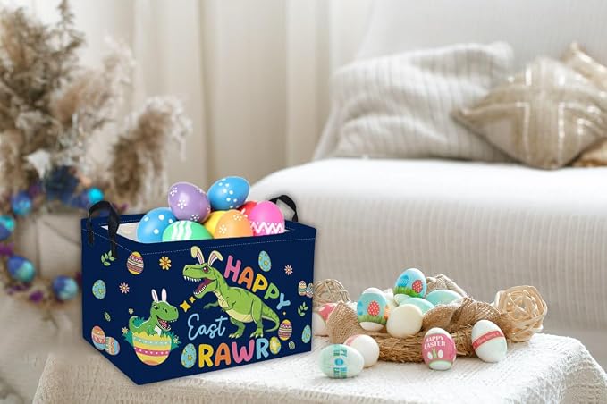 Rectangle Easter Dinosaur Baskets Kids Baskets Cute Storage Bin Organizer Box for Room Decor Gift Basket(Easter dinosaur) - Image 4