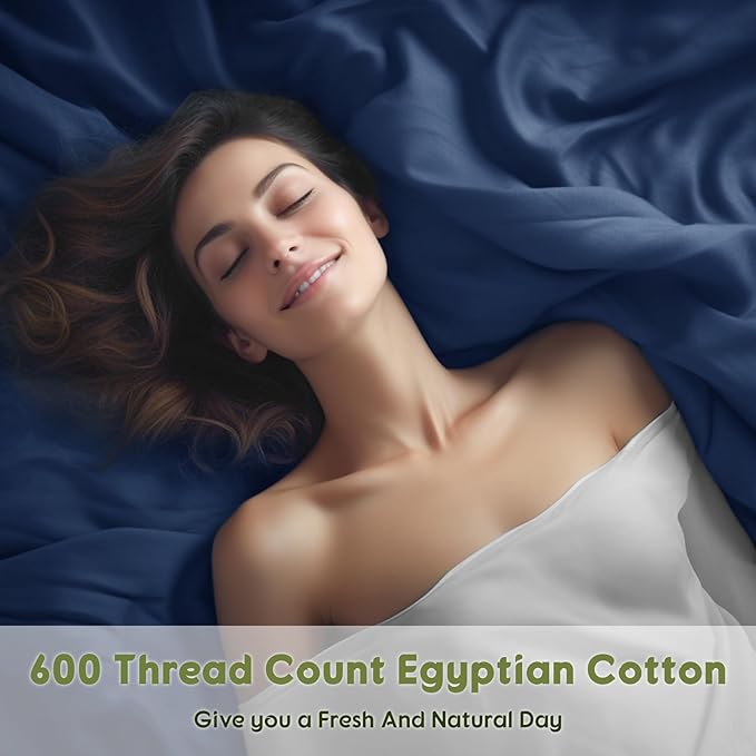 SONORO KATE 100% Egyptian Cotton Sheets King Size - 600 Thread Count, Luxury Hotel Sateen Weave Bedding Set, Soft Breathable Sheet Sets, 16" Deep Pocket - 4 PC(Navy Blue,King)