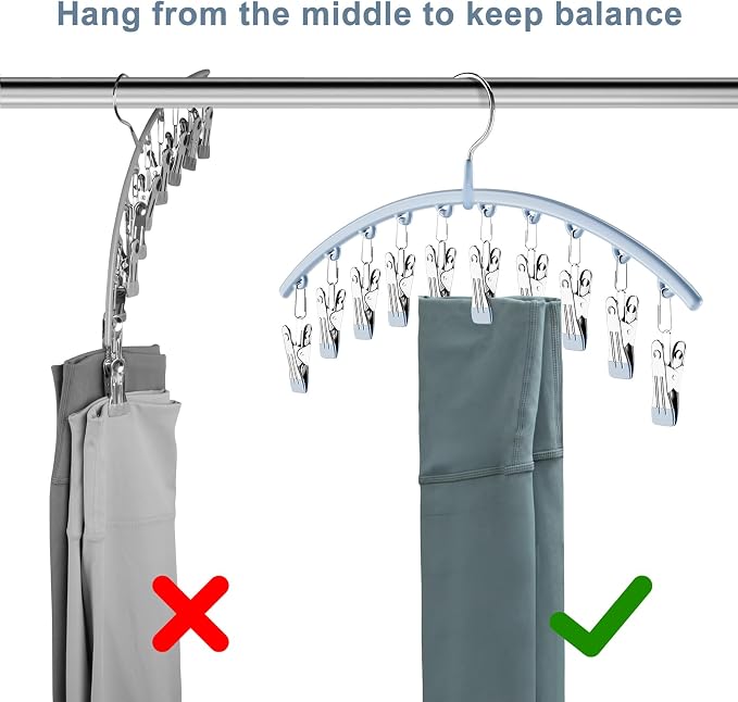 Volnamal Legging Organizer for Closet, Metal Yoga Pants Hanger w/Rubber Coated 4 Pack w/10 Clips Hold 40 Leggings, Hangers Space Saving Hanging for Closet Organizers and Storage, Blue - Image 8