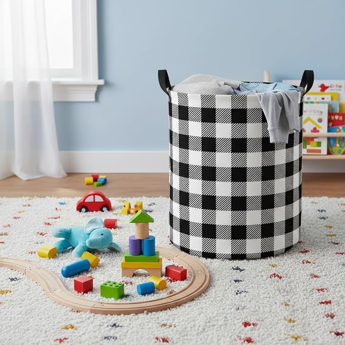 Baby Laundry Hamper kids laundry Basket Waterproof Laundry Bag for Bedroom Toy Clothes Organizer Room Décor(Checkered) - Image 6