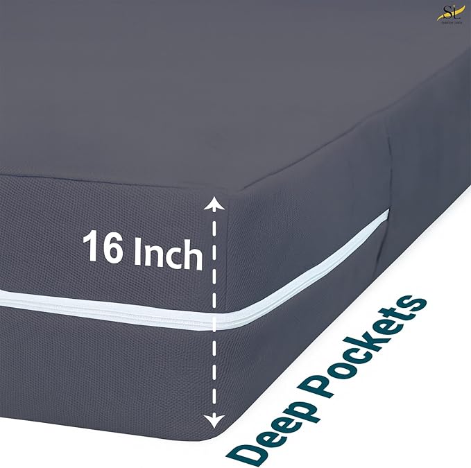 Mattress Protector Full XL Size 100% Waterproof Zippered Cover, 15 Inches Deep, Six-Sided Mattress Encasement for Bed, Zipper Closure Style (Dark Grey)