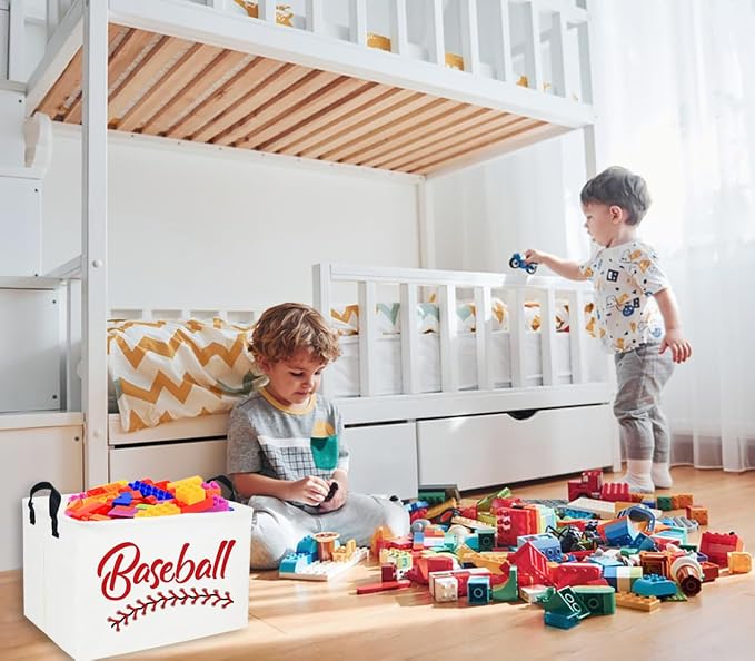 Rectangular Baseball Baskets Easter Gift Basket Empty Kids Storage Bins Baby Boy Basket Kids Baseball Toy Storage Bin Organizer Box Baseball Room Decor for Home(Baseball Basket) - Image 3