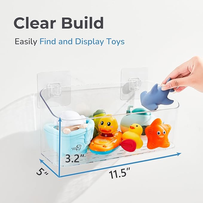 Bath Toy Storage Holder for Bathtub, Clear Bath Toy Organizer Large Capacity Bathtub Toy Storage Shower Caddy for Bathroom (2 Large) - Image 3