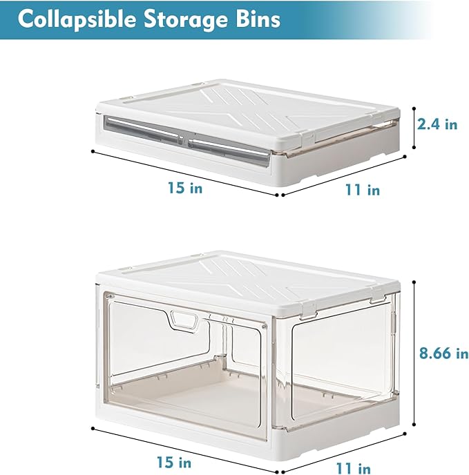 Kmiectse Clear Storage Bin with Lid 3 Pack 【Stackable & Sturdy】 Plastic Multifunctional Folding Storage Bins for Bedroom, Living Room, Study,Room, 23 QT Folding Box with Magnetic Door - Image 2