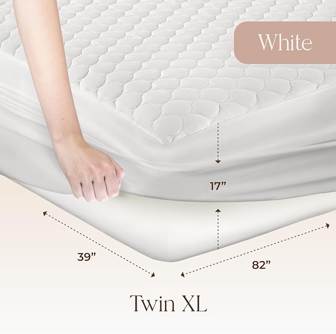 100% Cotton Organic Mattress Pad - Breathable & Cooling Mattress Protector Twin XL Size - Premium 300GSM Quilted and Machine Washable - Fairtrade & GOTS Certified Bed Protector (White, Twin XL)