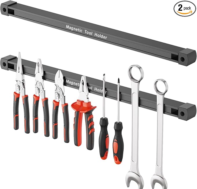 Double Sided Magnetic Tool Holder, 17 Inch Magnetic Screwdriver Holder Rack, Easy to Install Magnet Tool Organizer for Garage Storage, Workshop, Jobsite, Shed and Kitchen (2 Pack) by Unknown