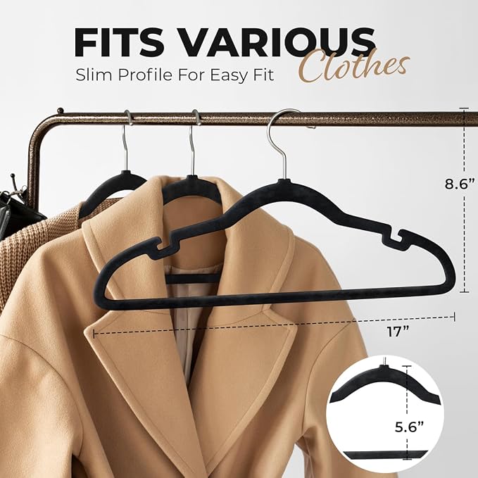 Our Modern Space 200 Pack Velvet Hanger for Shirt Pants Dresses Skirts Suits Jackets - Slim Space Saving Design - Standard Coat Hanger - Sturdy & Durable Design with Shoulder Grooves Hook - Image 3