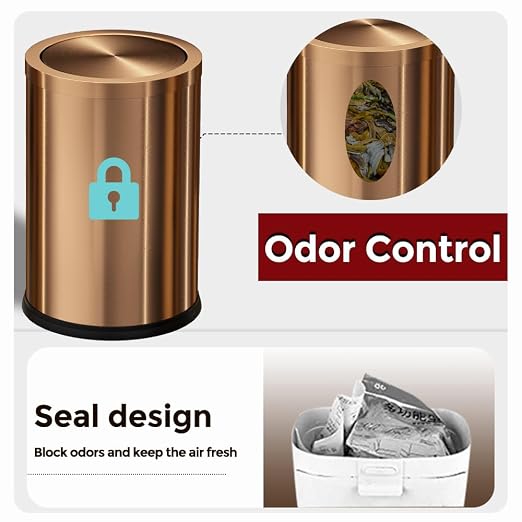 Antique Brass Bathroom Trash can with lid，Stainless Steel,Small Grabage Can with Flipping Lid, 9L/2.4Gal for Living Room,Bedroom,Guest Room,Hotel (Rose Gold) - Image 3