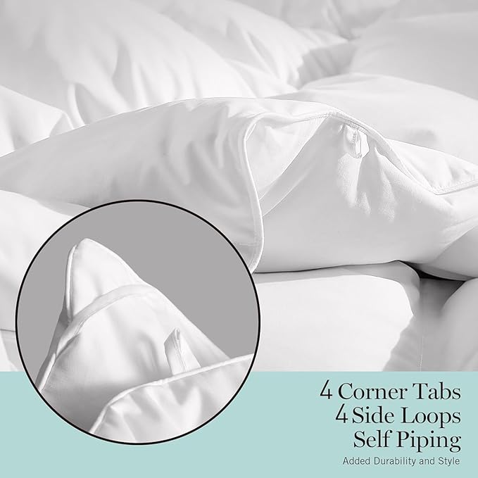 Martha Stewart White Goose Feather Down Fiber Comforter Queen Size- Lightweight Duvet Insert, Noiseless Fabric with 44oz Filled Luxury Cloud Fluffy Bed Comforter with 8Corner Loops, White 90x90inch