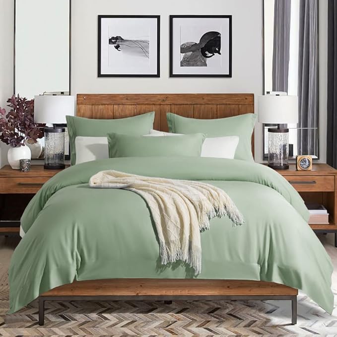 SONORO KATE Bed Sheet Set Super Soft Microfiber 1800 Thread Count Luxury Egyptian Sheets 16-Inch Deep Pocket，Wrinkle and Hypoallergenic-4 Piece (Sage, Queen)