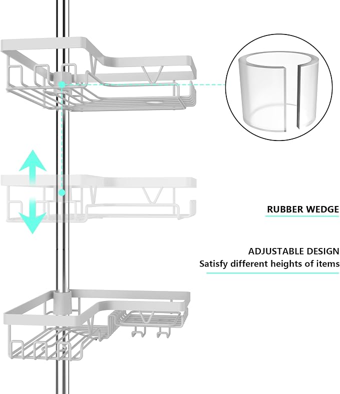 KEGII Corner Shower Caddy Tension Pole - 4-Tier Rustproof Bathroom Organizer, Floor to Ceiling Shower Caddy 25-114.2 inch, No Drilling Shower Storage Rack for Shampoo, Towels (Matte White) | Rustproof, Bathroom Organizer, Shower Storage Rack, for Shamp... - Image 2