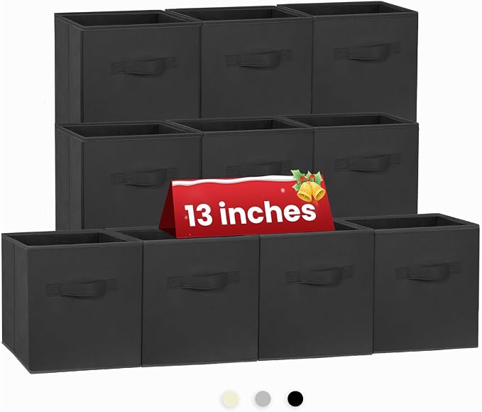 Large Storage Cubes- 13 Inch Cube Storage Bins for Organizing Shelves Kallax - Nursery Closet Organization Bins for Clothes Blanket - 10 Pack Collapsible Decorative Storage Box for Living Room (Black) by Criusia
