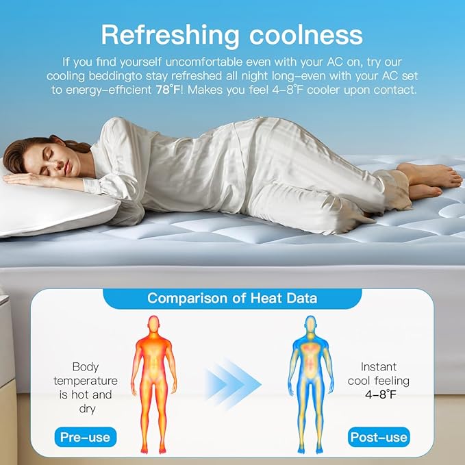 Cooling Mattress Topper King Size - Pillow Top Mattress Pad for Hot Sleepers - Breathable Ultra Soft Mattresses Protector with 8-21 Inch Deep Pocket (78x80 inch, Blue)