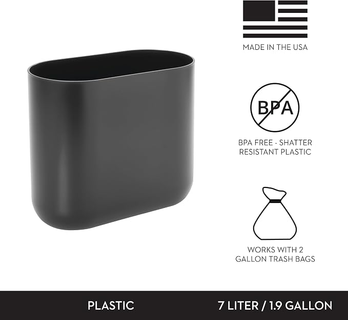 iDesign Small Slim Plastic Bathroom Trash Can, Garbage Can for Bedroom, Office, Desk, Dorm, 2-Pack, Gray - Image 6