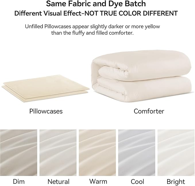 ROSGONIA Oversized King Comforter 128x120, 3pcs Super King Plus (1 Ivory Comforter & 2 Pillowcases) Lightweight Oversized Bedding Set Blanket
