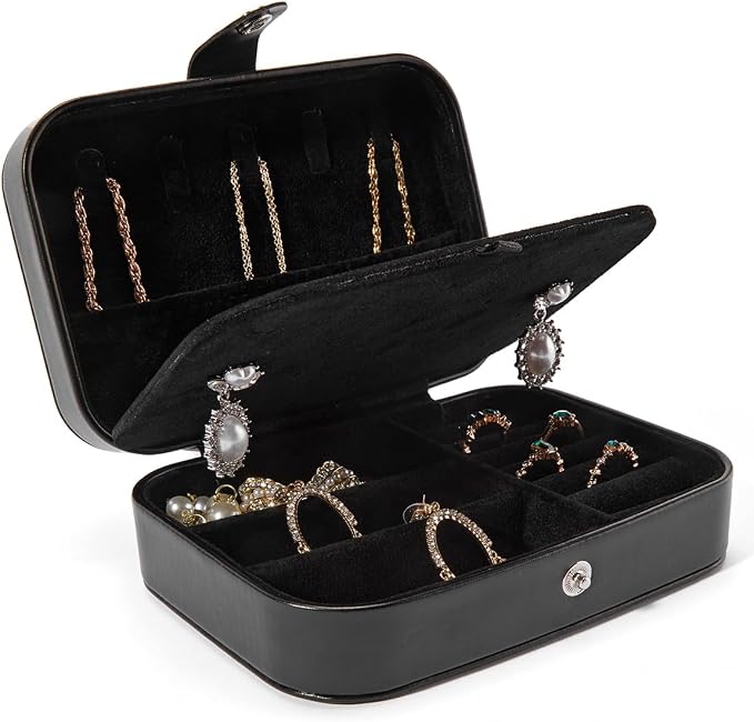 Smileshe Jewelry Box, PU Leather Small Portable Travel Case, 2 Layers Organizer Display Storage Holder Boxes for Rings, Earrings, Necklaces, Bracelets by SMILESHE
