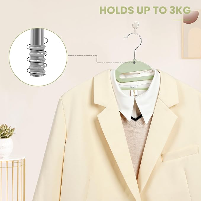 Heavy Duty Plastic Hangers 50 Pack with Non-Slip Design,0.2 Inches Thick,360°Swivel Hook Space Saving Organizer for Bedroom Closet,Shirts,Pants,Strong Enough for Coat(Matcha Green- S Shaped) - Image 6